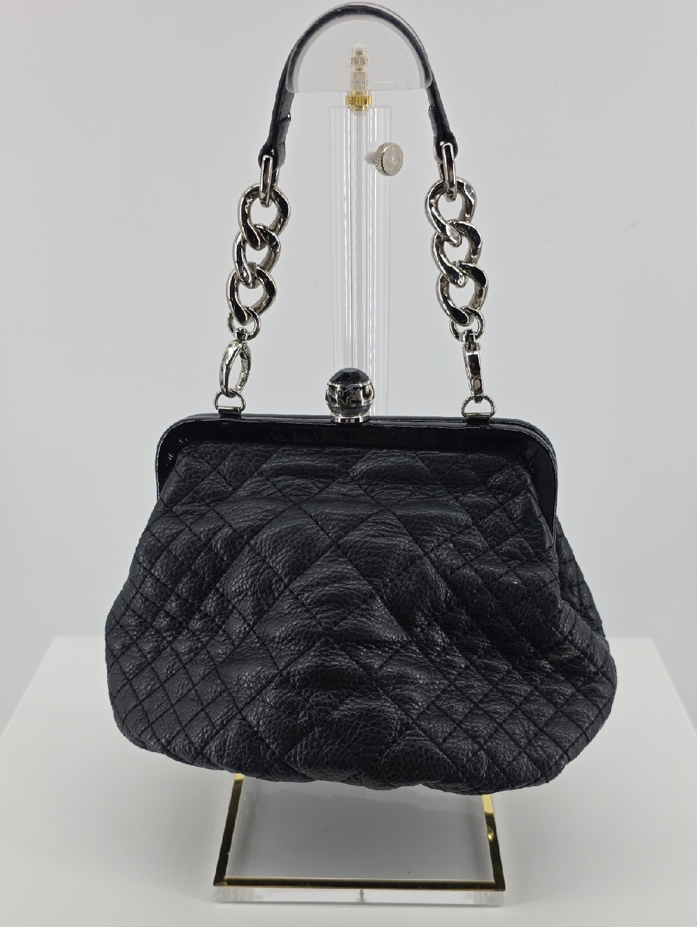 Brighton Black Quilted Chain-Handle Wristlet Clutch